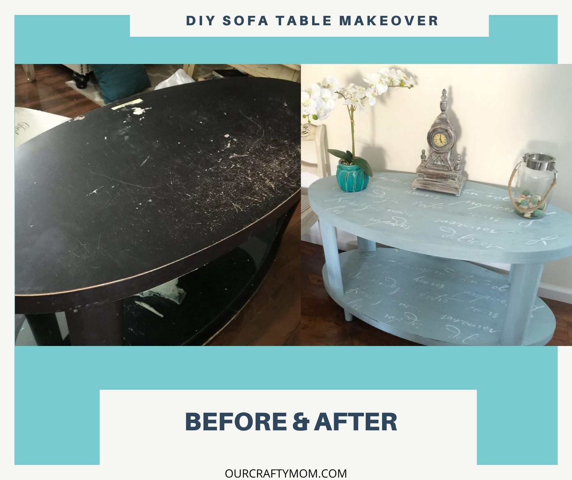 before and after sofa table makeover