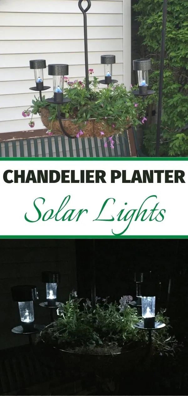 diy chandelier planter during the day and at night
