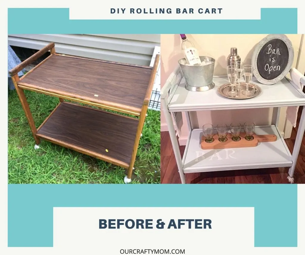 before & after diy rolling bar cart
