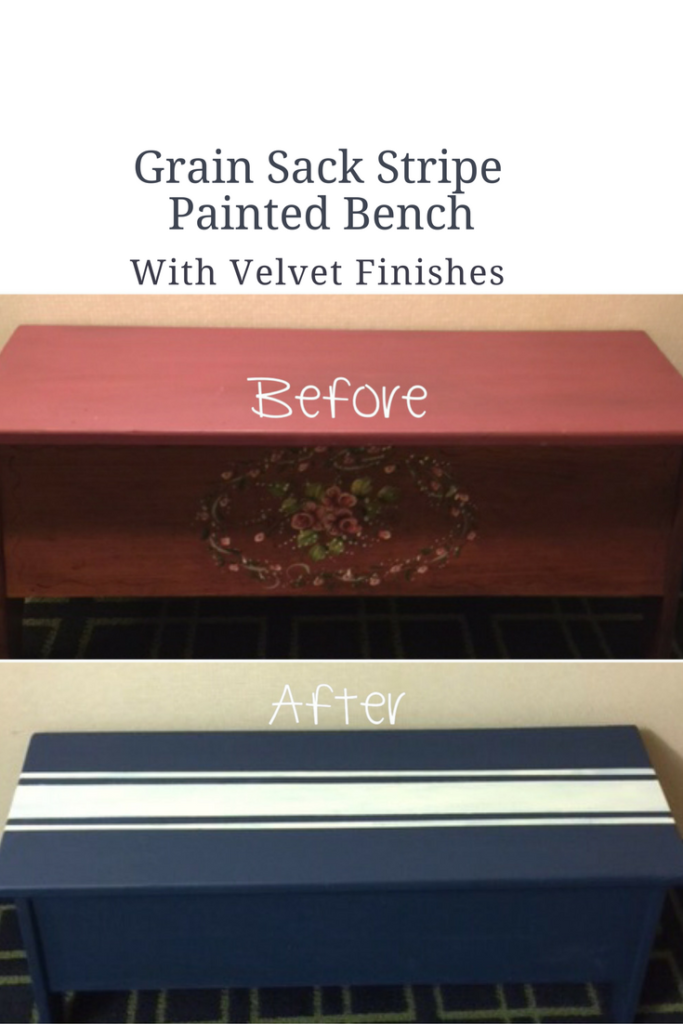 Grain Sack Stripe Painted Bench With Velvet Finishes Our Crafty Mom