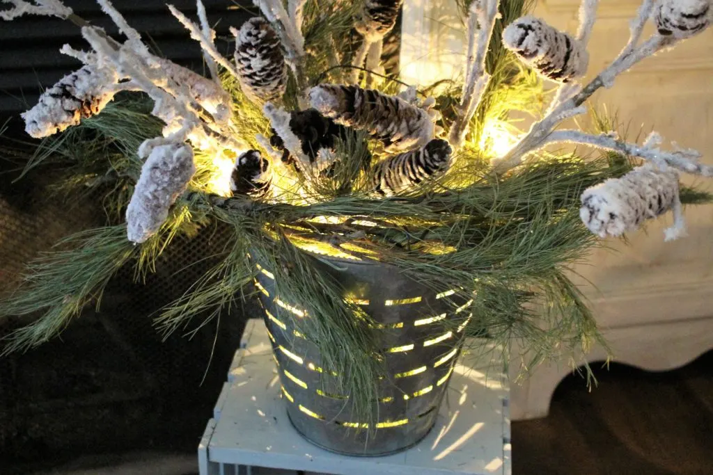 Winter Decorating Ideas Using Olive Buckets 