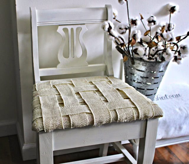How To Update An Old Chair With Woven Burlap Our Crafty Mom
