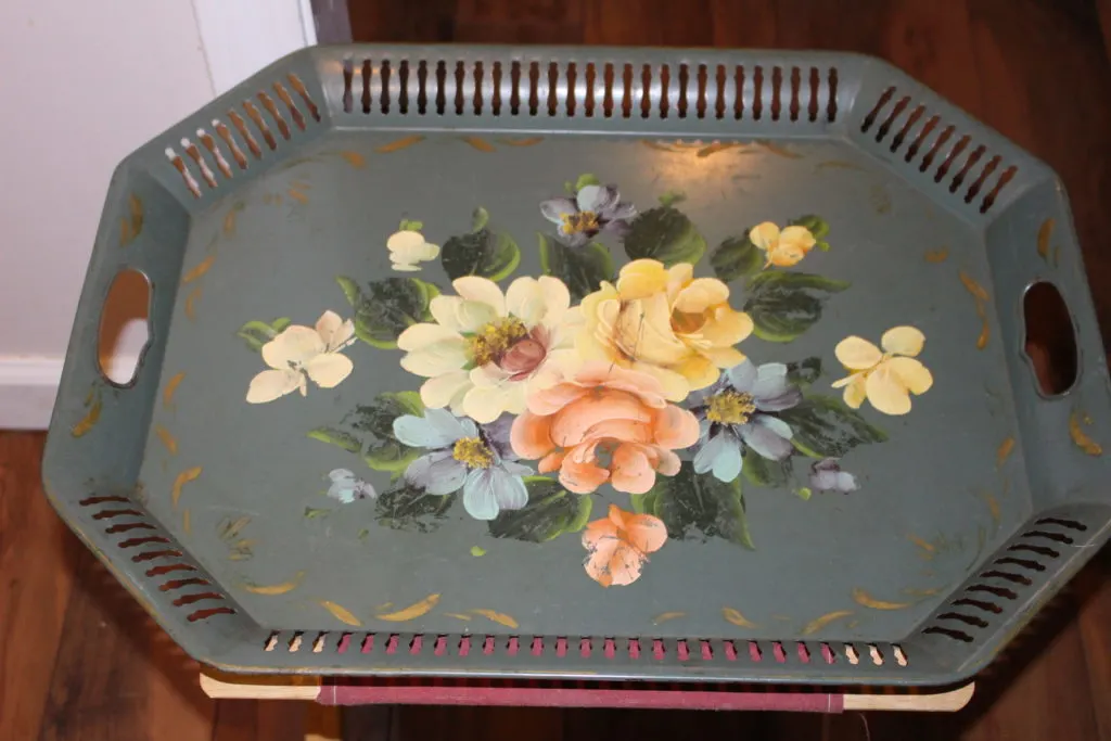 Thrift Store Decor Upcycle-Side Table Serving Tray Our Crafty Mom