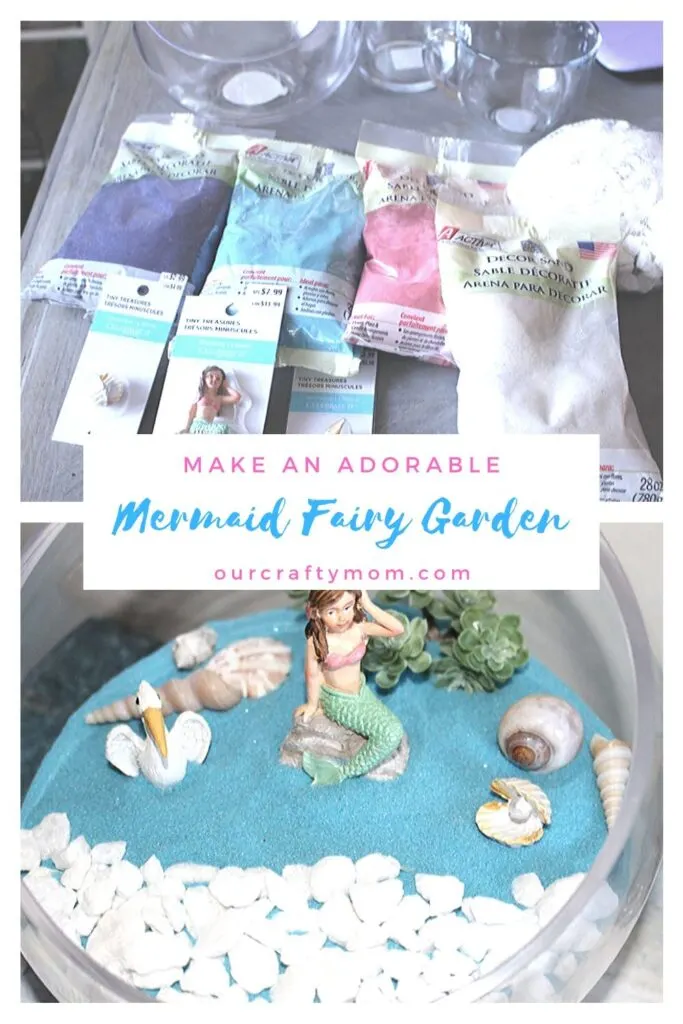 diy mermaid fairy garden with colored sand