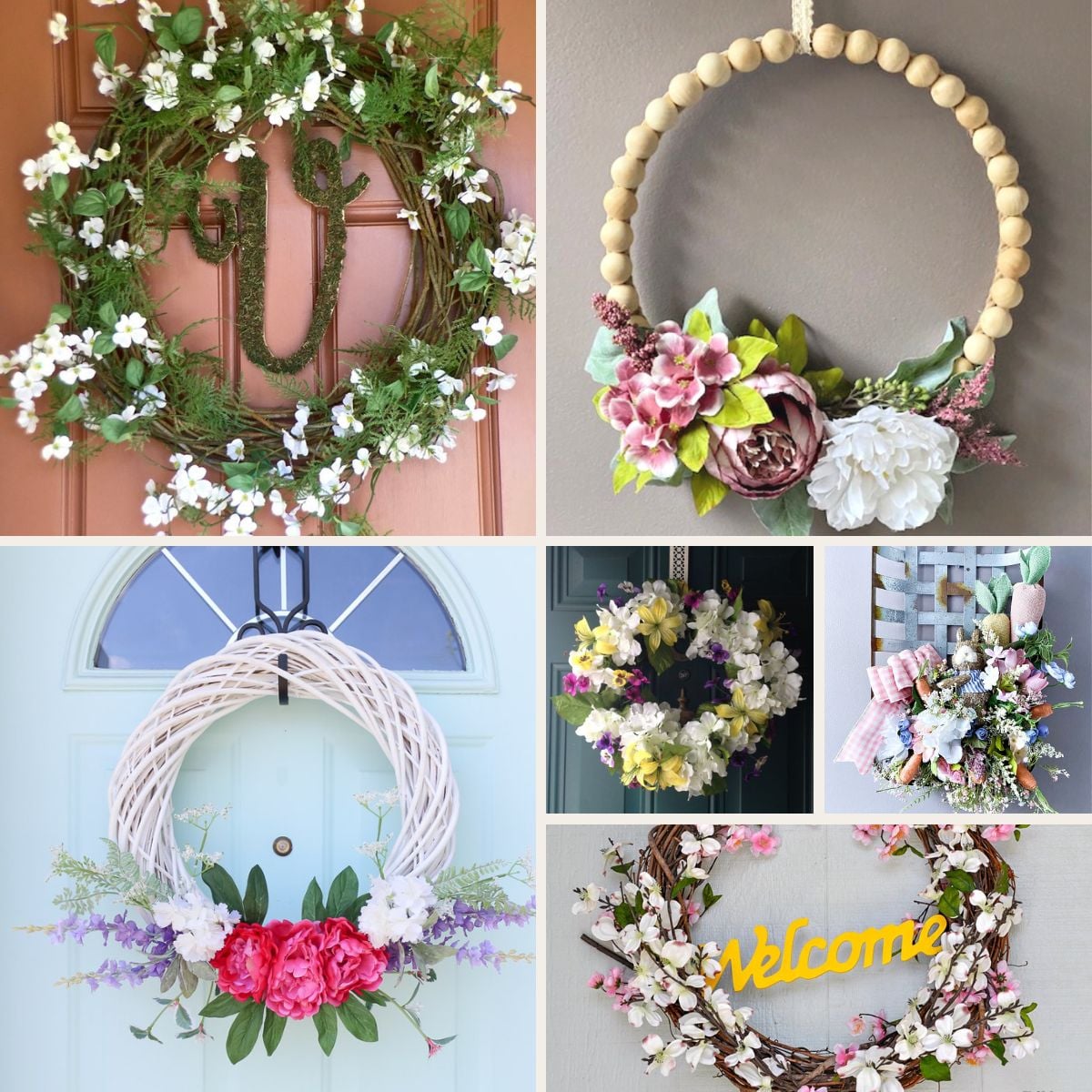 4 image collage DIY Spring wreaths