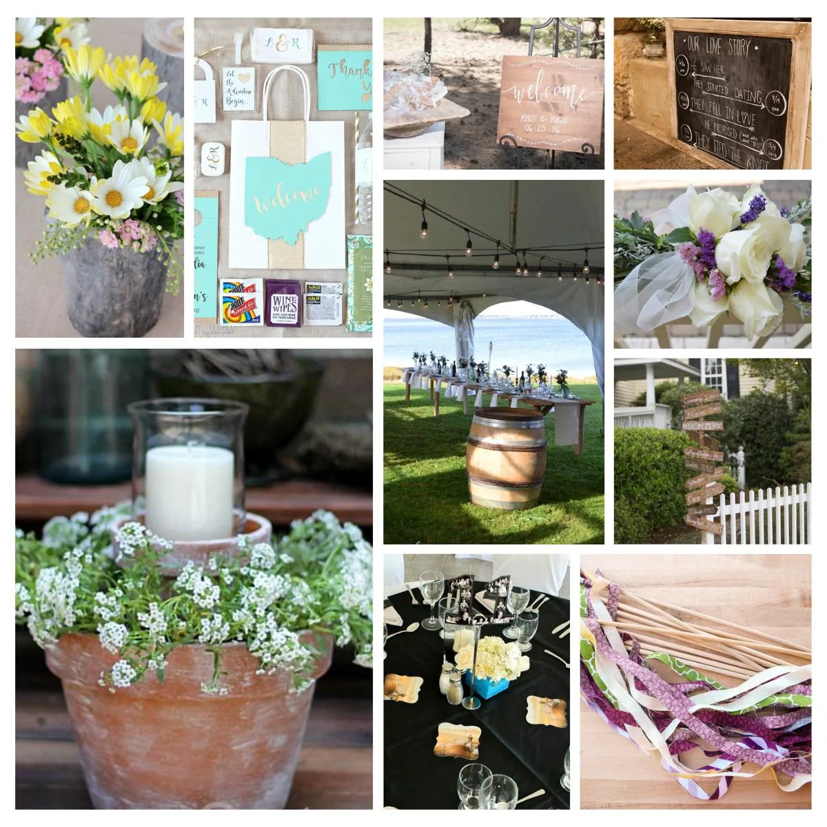collage of DIY wedding ideas.