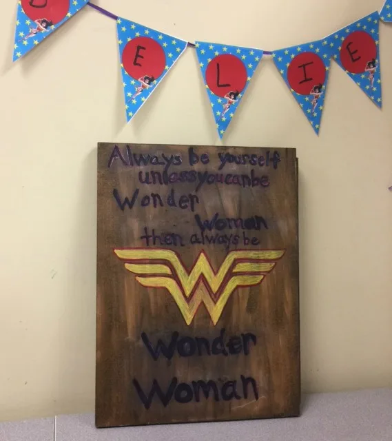 Movie Monday Challenge DIY Wonder Woman Sign Our Crafty Mom