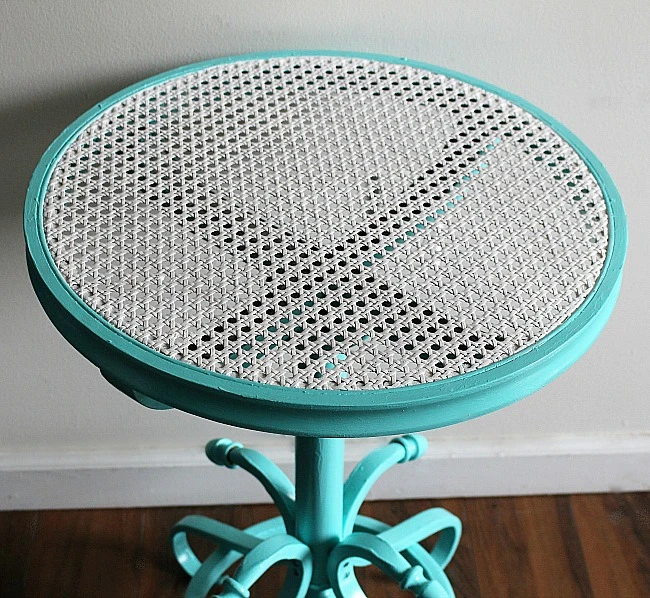 Thrift Store Cane Top Table Makeover Our Crafty Mom 7