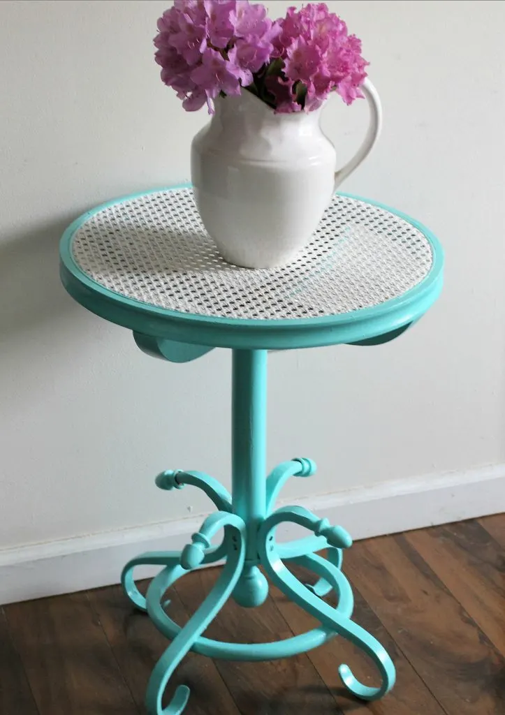 Thrift Store Cane Top Table Makeover Our Crafty Mom 5