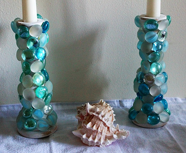 Thrift Games DIY Challenge Faux Beach Glass Candlesticks Our Crafty Mom