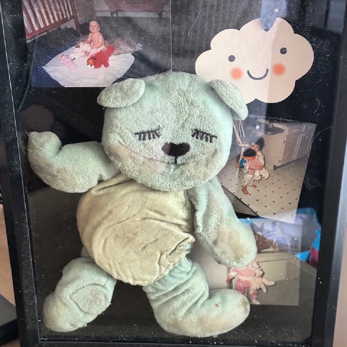 DIY Baby Shadow Box gift idea with baby doll, photos and keepsakes