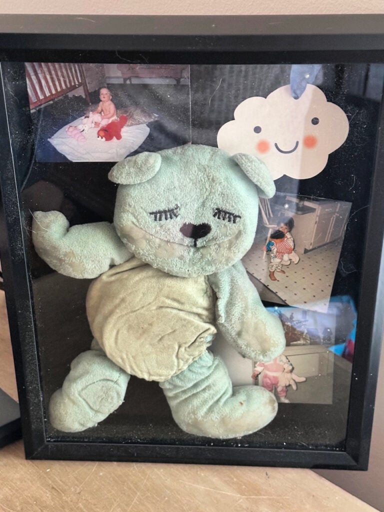 DIY Baby Shadow Box gift with baby doll and pictures