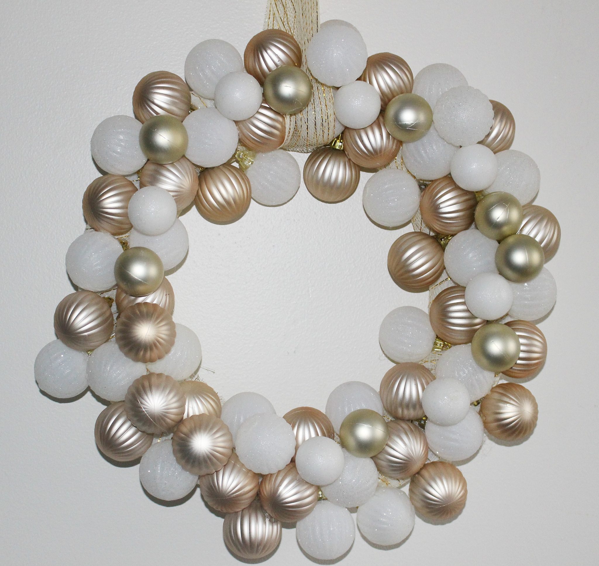Make A Rose Gold & White Dollar Tree Ornament Wreath Our Crafty Mom