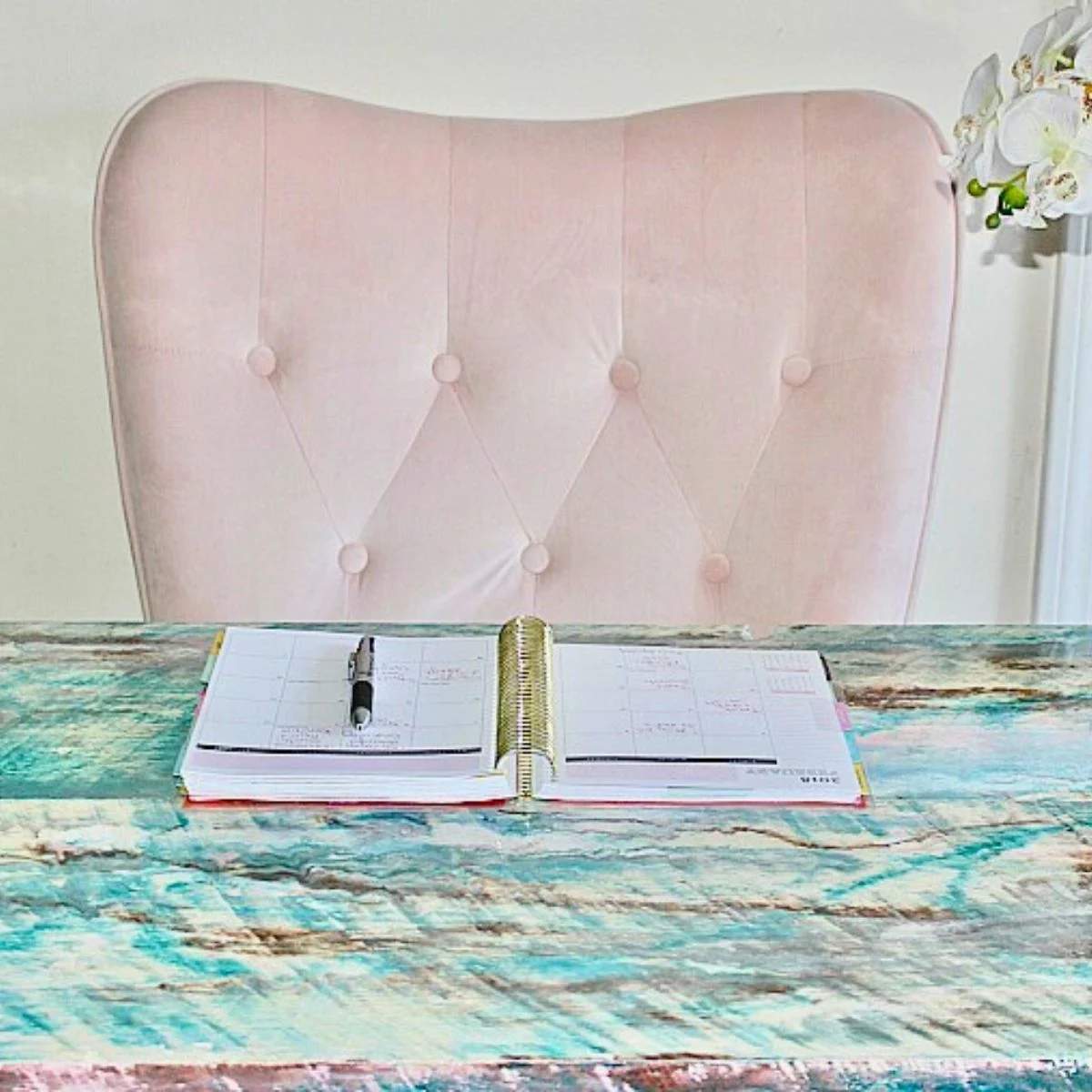 top view of diy epoxy resin desk