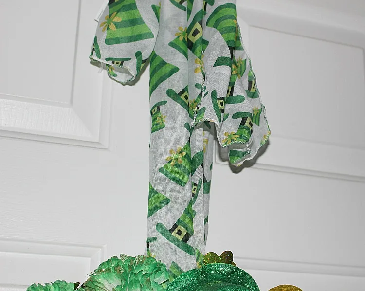 scarf used to hang Dollar Store St. Patrick's Day Wreath