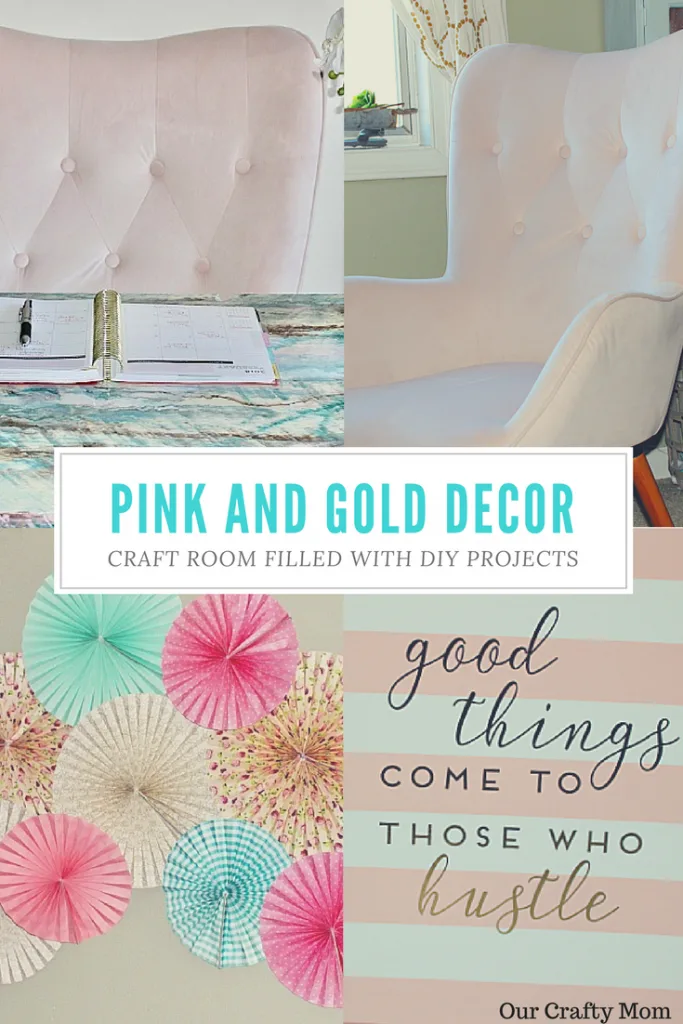 PINK AND GOLD CRAFT ROOM Our Crafty Mom #pinkandgolddecor #craftroom