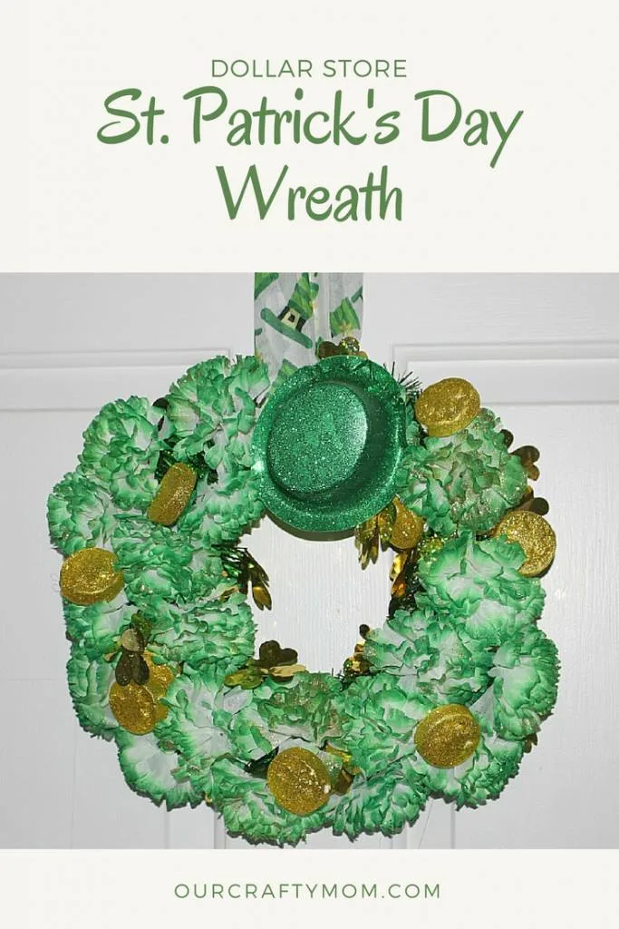  St. Patrick's Day Dollar Store Wreath pin with text overlay