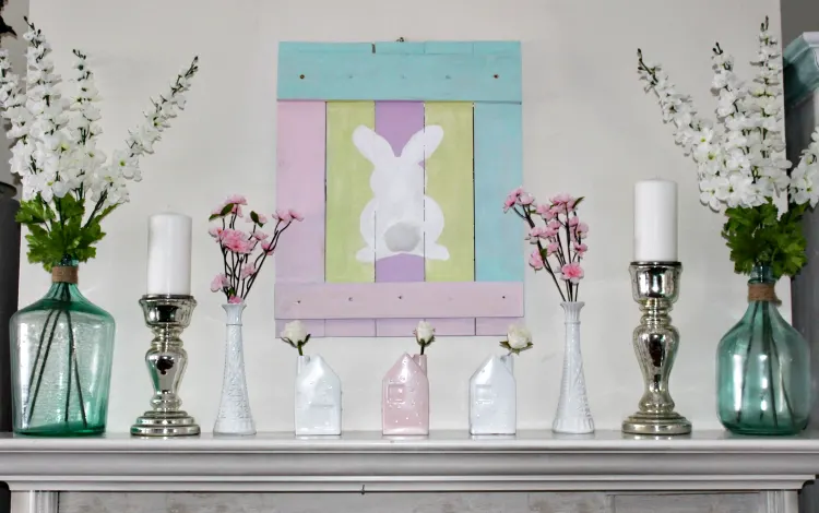 Easy Ideas For A Bright And Fun Spring Mantel - Our Crafty Mom #springmantel #eastermantel #decorateyourmantel #springdecorating #easterdecor