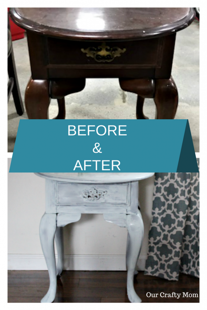 How To Easily Update A Thrift Store Table With Milk Paint Our Crafty Mom #farmhousehens #thriftstoretable #thriftstoremakeover #milkpaint #ourcraftymom #refinished