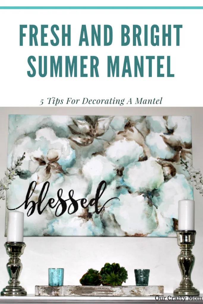 Fresh And Bright Summer Mantel Decorating Ideas Our Crafty Mom #decorateyourmantel #summermantel #homedecorating #mantels #succulents #mercuryglass