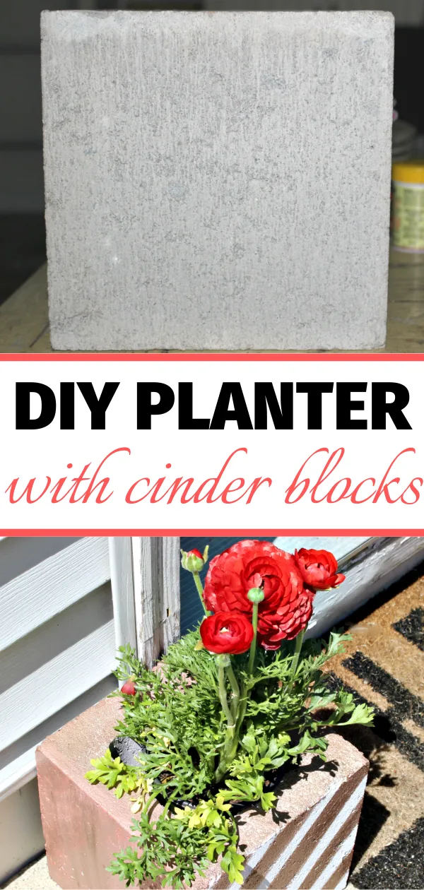 cinder block planter with flowers