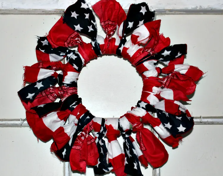 Make A Fun Fourth Of July Dollar Store Bandana Wreath Our Crafty Mom #dollarstorewreath #patrioticwreath