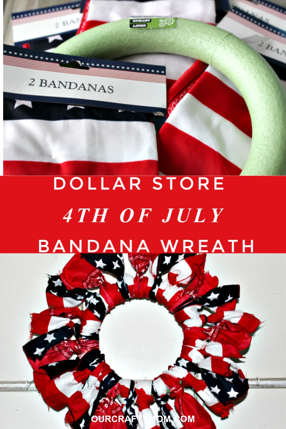 4th of july wreath with bandanas from the dollar store