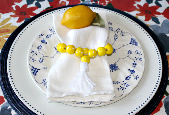 Set A Beautiful Farmhouse Summer Lemon Tablescape Our Crafty Mom #summertablescape #lemontablescape #farmhousestyle #tablescapes #tablesetting