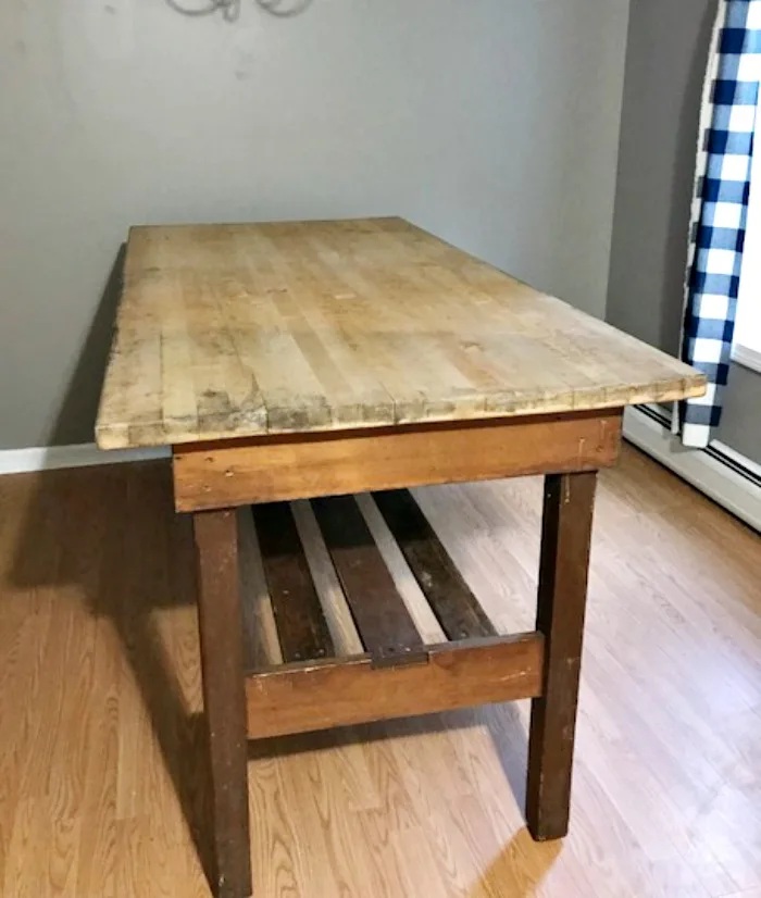 Antique Butcher Block Island Becomes The Perfect Farmhouse Table Before #ourcraftymom
