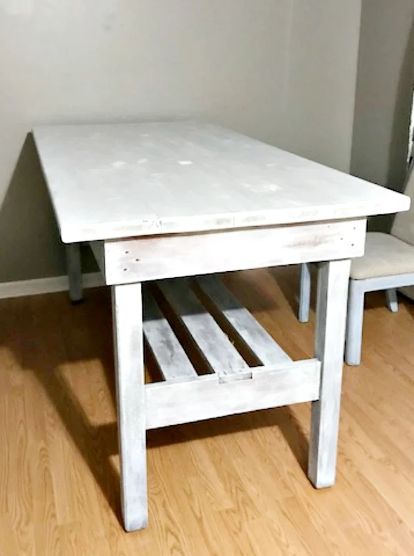 Farmhouse Table After Two Coats Of White Chalk Paint