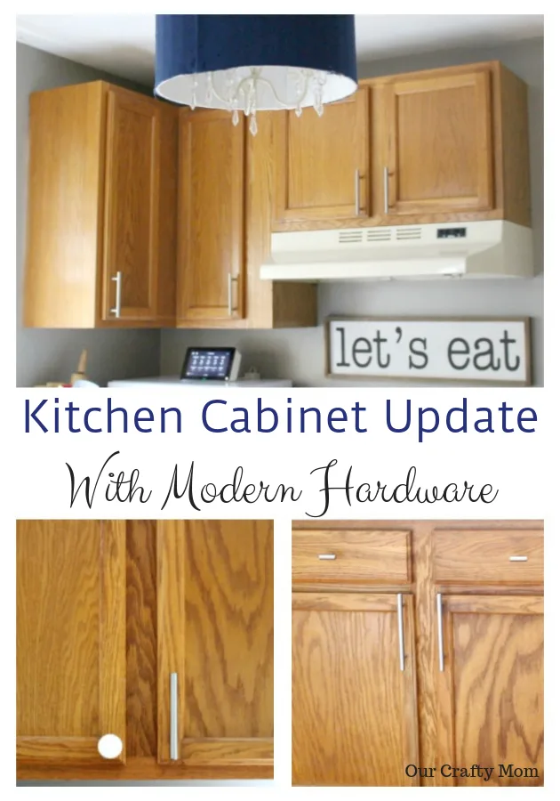 Kitchen Cabinet Update With Modern Hardware #ourcraftymom #oneroomchallenge #dlawlesshardware