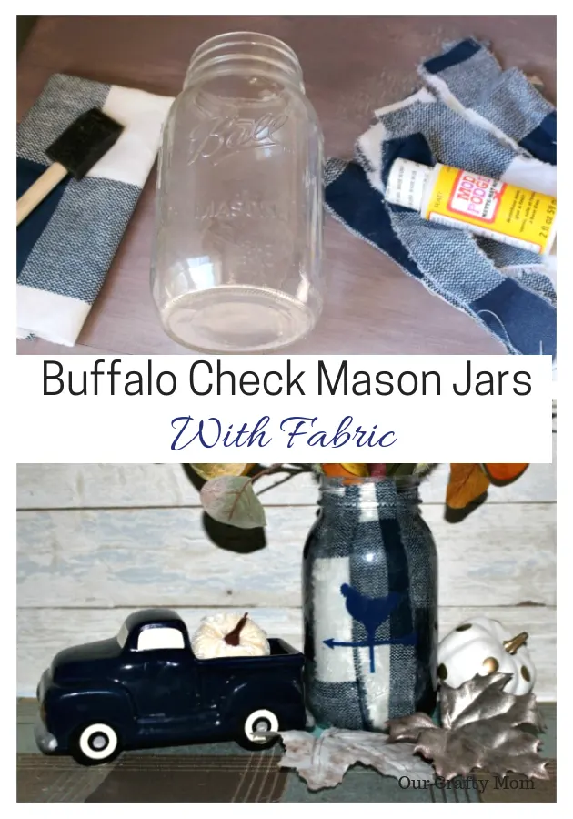 Buffalo Check Fabric Mason Jars #ourcraftymom
