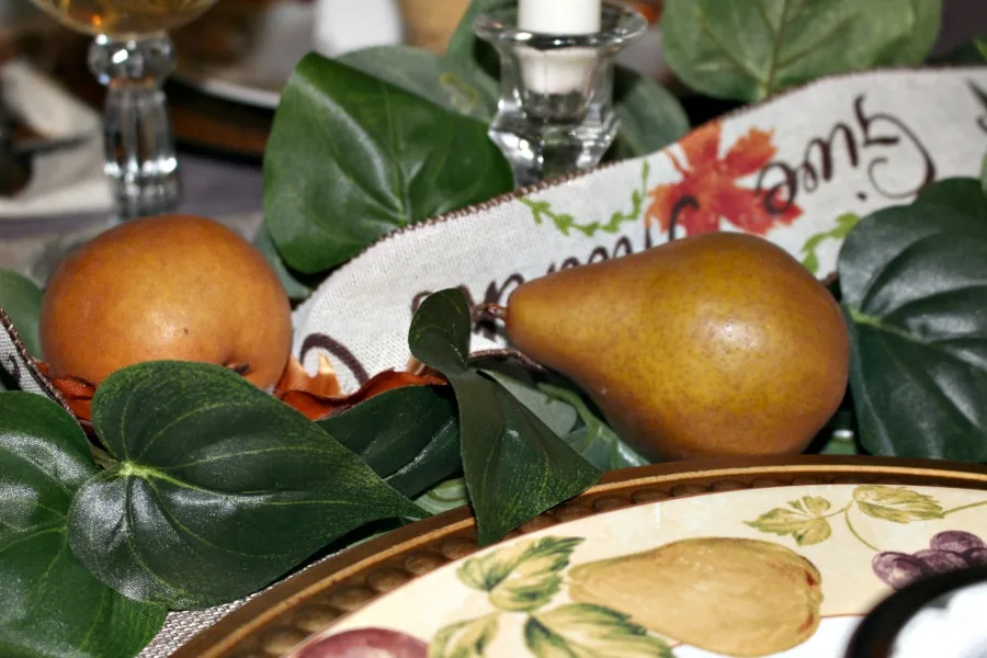 Close Up of Pears Thanksgiving Tablescape