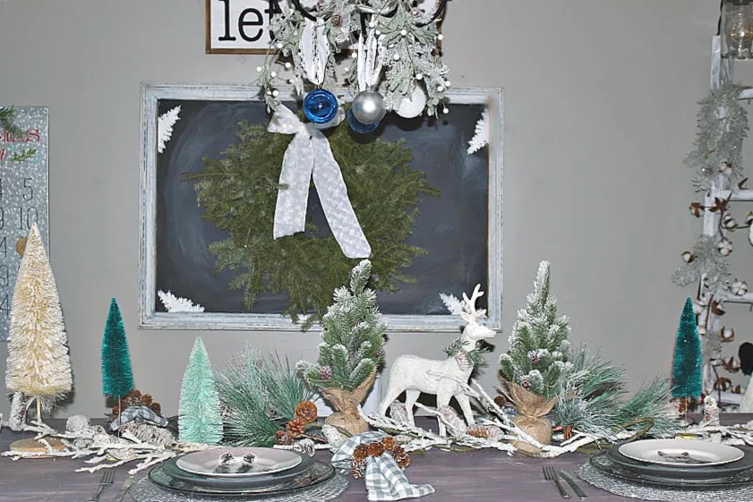 Set A Pretty Christmas Tablescape With A Snowy Woodland Theme Our Crafty Mom