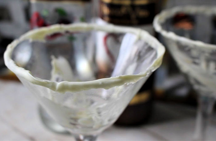 martini glass with white chocolate
