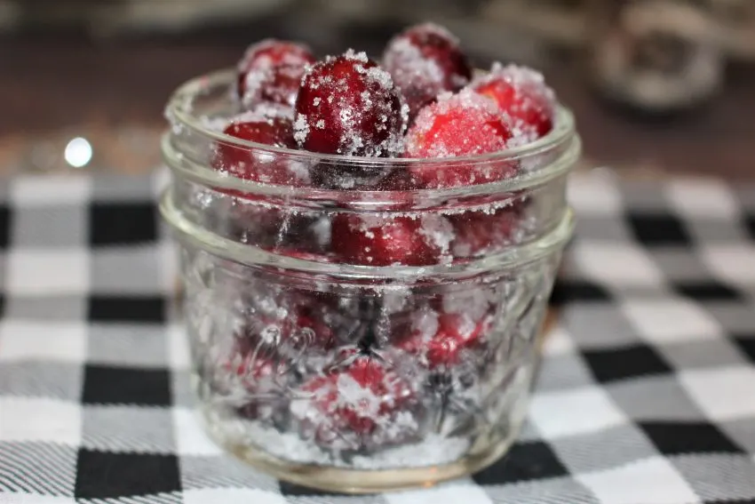 small mason jar of cranberries