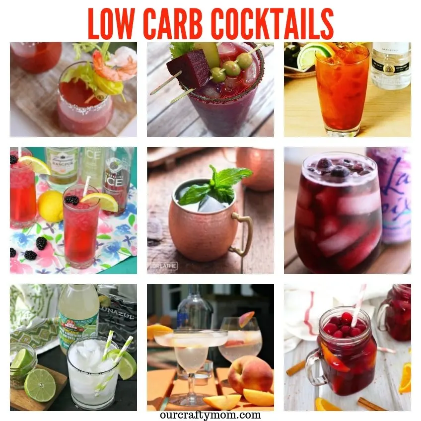 20 Amazing Low Carb Cocktails collage of nine drink recipes