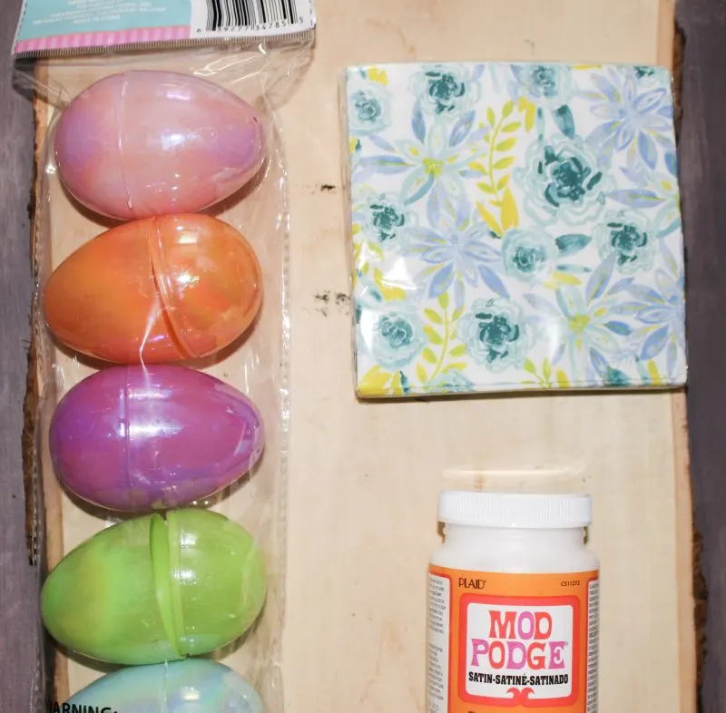 supplies for napkin easter eggs with mod podge