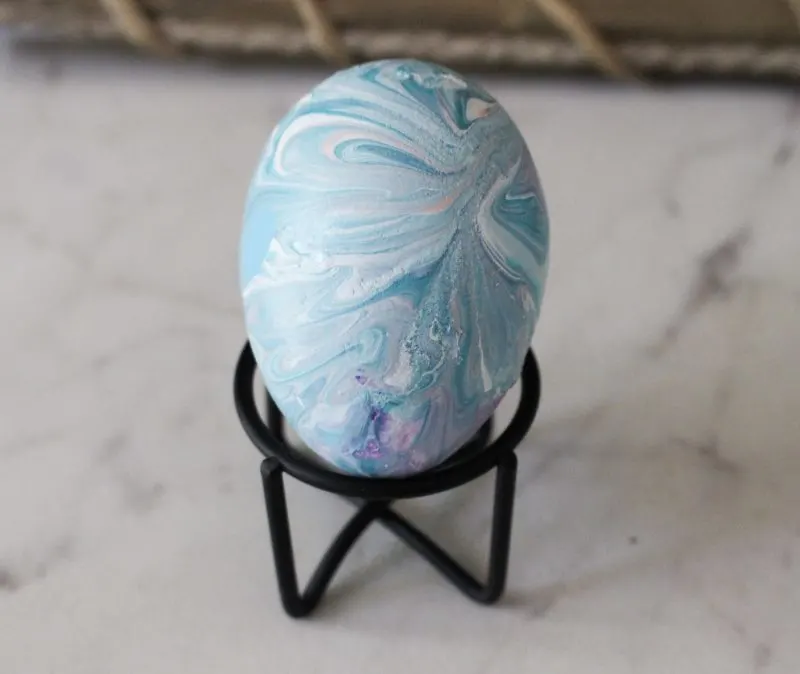 blue shimmer paint poured egg
