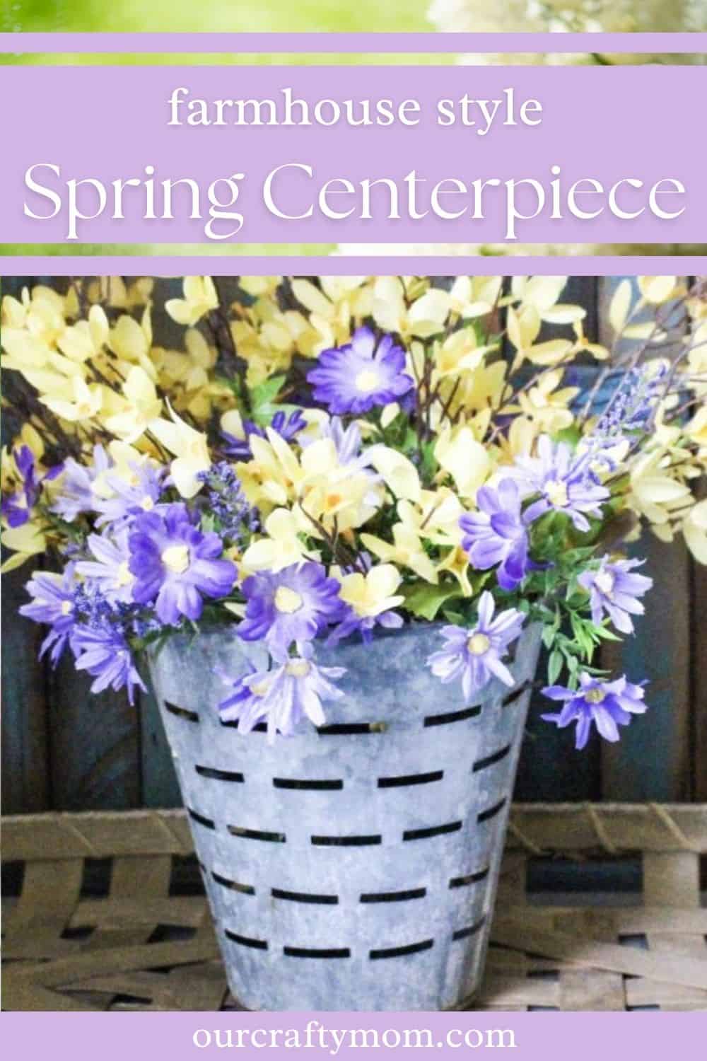 farmhouse spring centerpiece with lavender text