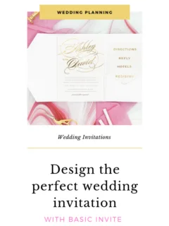 wedding invitation in pink and gold