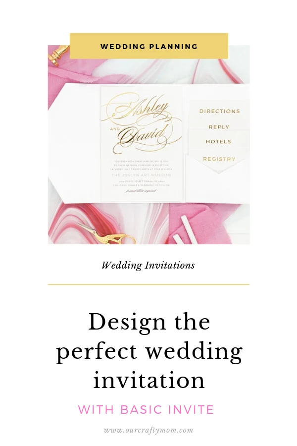 wedding invitation in pink and gold