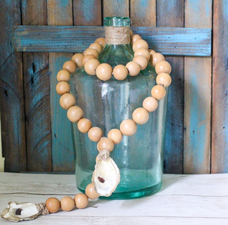 wood beads with oyster shells