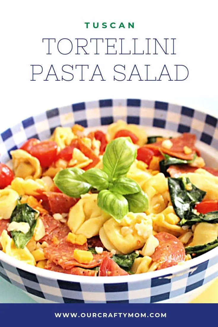 Tuscan tortellini pasta salad with pepperoni spinach cheese cubes balsamic honey dressing