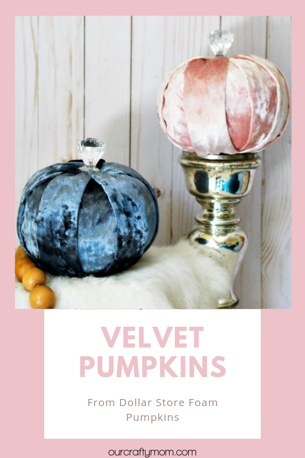 velvet pumpkins shown on mercury glass candle holder