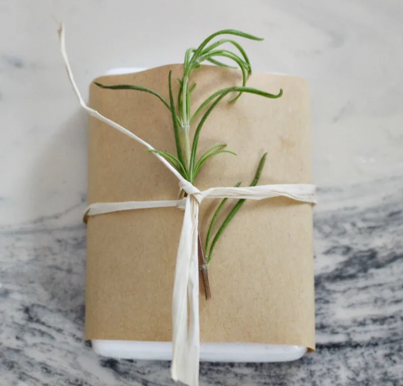 goats milk soap wrapped in kraft paper with twine