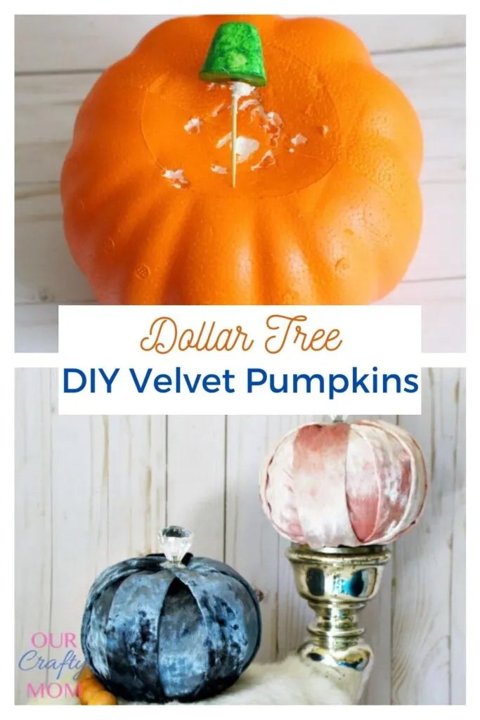 before and after dollar tree foam pumpkins with velvet