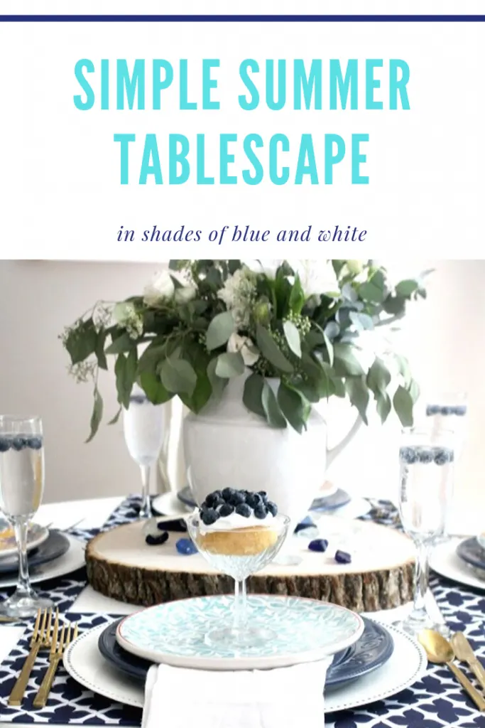simple summer tablescape in shades of blue and white