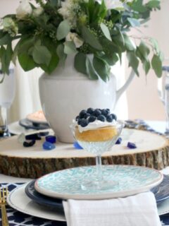 summer tablescape with blueberry shortcake