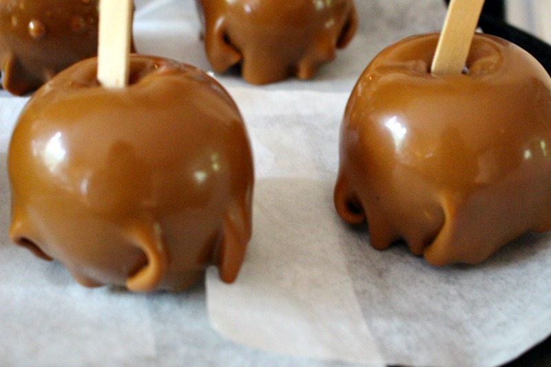 caramel apples out of oven